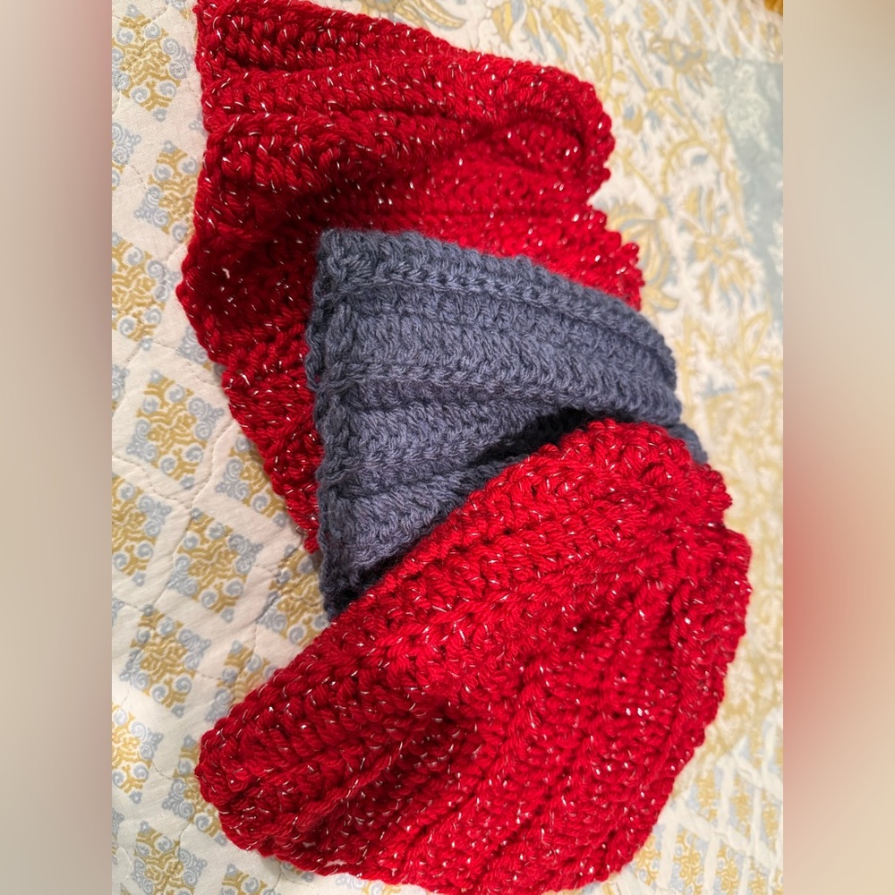 Red and Gray Knit Beanie